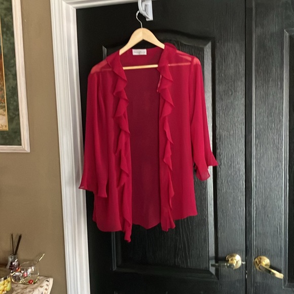 Large 3 piece Drapers&Damons red polyester pantsuit , lined perfect condition - Picture 8 of 9